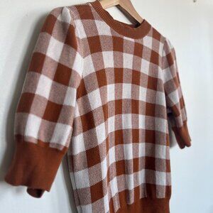 "Ann Taylor" petite brown and white checkered knit sweater / Size Sp